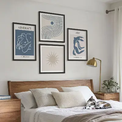 Abstraktes Wandbild im Stil von Matisse als gerahmtes Polyptychon