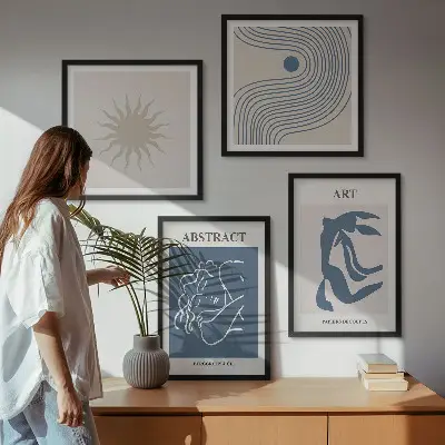 Abstraktes Wandbild im Stil von Matisse als gerahmtes Polyptychon