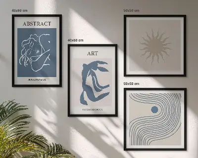 Abstraktes Wandbild im Stil von Matisse als gerahmtes Polyptychon