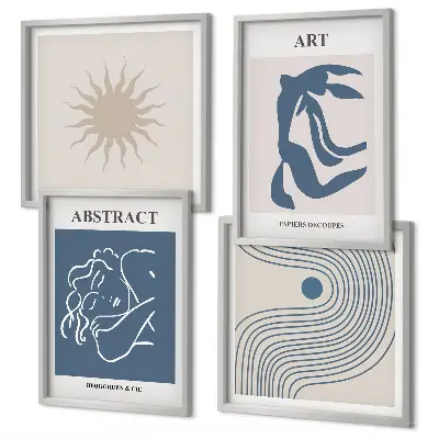 Abstraktes Wandbild im Stil von Matisse als gerahmtes Polyptychon