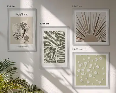 Wanddeko-Set mit Pflanzenmotiven in gedeckten Farben