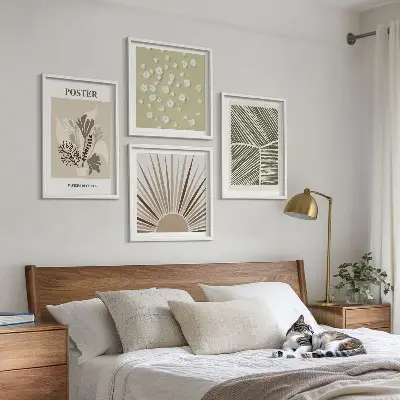 Wanddeko-Set mit Pflanzenmotiven in gedeckten Farben