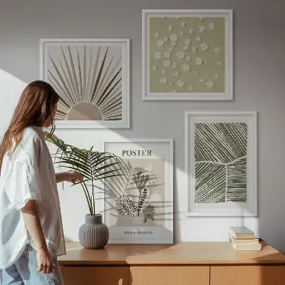 Wanddeko-Set mit Pflanzenmotiven in gedeckten Farben