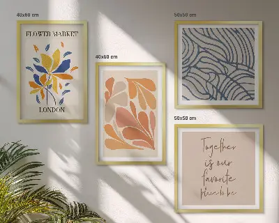 Moderne abstrakte Blumen als gerahmtes Polyptychon