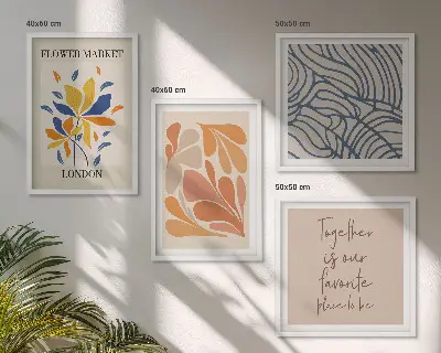 Moderne abstrakte Blumen als gerahmtes Polyptychon