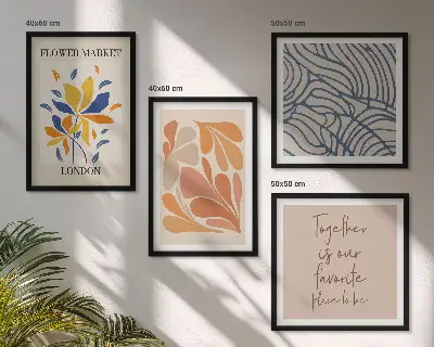 Moderne abstrakte Blumen als gerahmtes Polyptychon