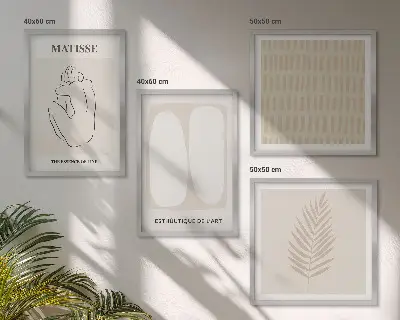 Polyptychon mit Rahmen Linien und Formen in Beige und Weiß