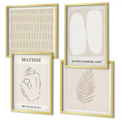 Polyptychon mit Rahmen Linien und Formen in Beige und Weiß