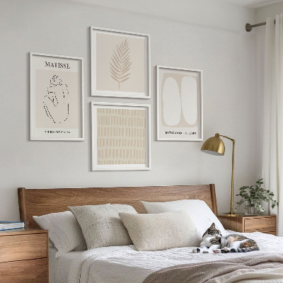 Polyptychon mit rahmen Linien, Formen, Beige, Weiß