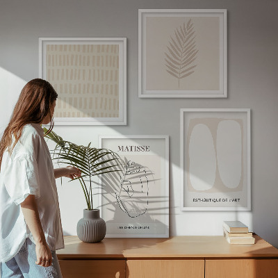 Polyptychon mit rahmen Linien, Formen, Beige, Weiß