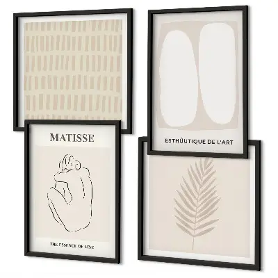 Polyptychon mit Rahmen Linien und Formen in Beige und Weiß