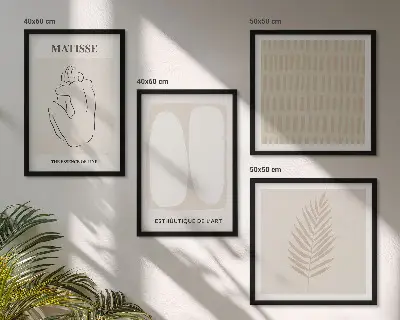 Polyptychon mit Rahmen Linien und Formen in Beige und Weiß