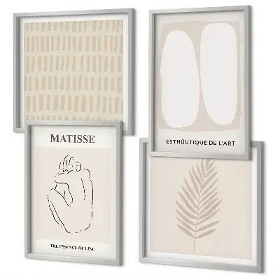 Polyptychon mit Rahmen Linien und Formen in Beige und Weiß