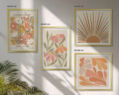 Pastellfarbene Sonnenblumen als gerahmtes Polyptychon