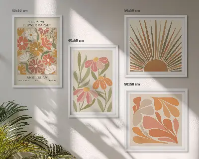 Pastellfarbene Sonnenblumen als gerahmtes Polyptychon