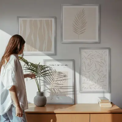 Wanddeko-Set mit minimalistischen Pflanzenmotiven