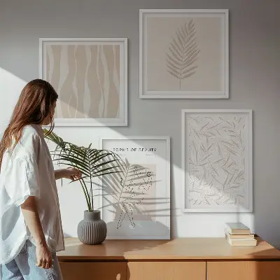 Wanddeko-Set mit minimalistischen Pflanzenmotiven