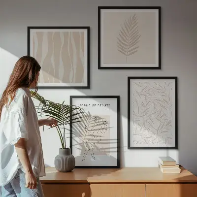 Wanddeko-Set mit minimalistischen Pflanzenmotiven