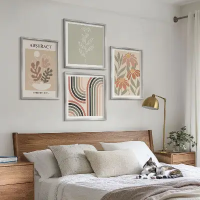 Abstrakte Pastellpflanzen als gerahmtes mehrteiliges Wandbild