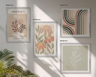 Abstrakte Pastellpflanzen als gerahmtes mehrteiliges Wandbild