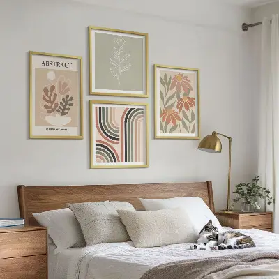 Abstrakte Pastellpflanzen als gerahmtes mehrteiliges Wandbild