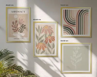 Abstrakte Pastellpflanzen als gerahmtes mehrteiliges Wandbild