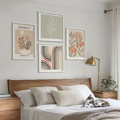 Abstrakte Pastellpflanzen als gerahmtes mehrteiliges Wandbild
