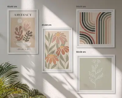 Abstrakte Pastellpflanzen als gerahmtes mehrteiliges Wandbild