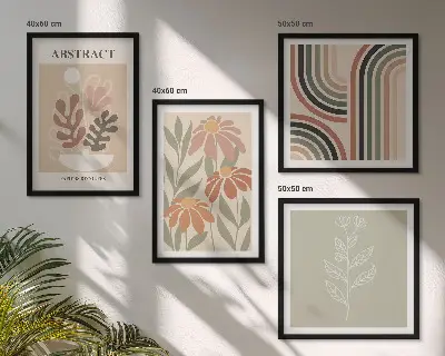 Abstrakte Pastellpflanzen als gerahmtes mehrteiliges Wandbild