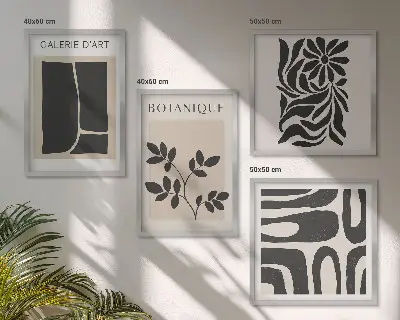 Wanddeko-Set mit abstrakten Pflanzenmustern