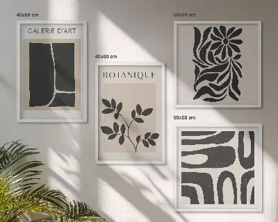 Wanddeko-Set mit abstrakten Pflanzenmustern