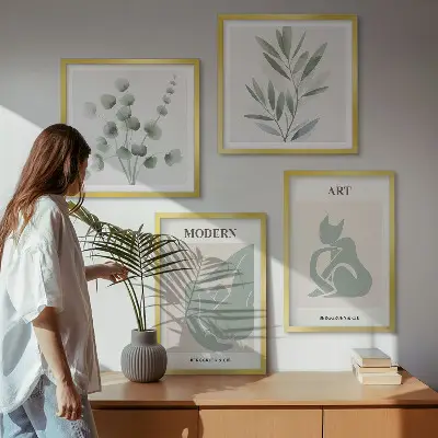 Polyptychon mit Rahmen Pflanzenmotive in zartem Grün