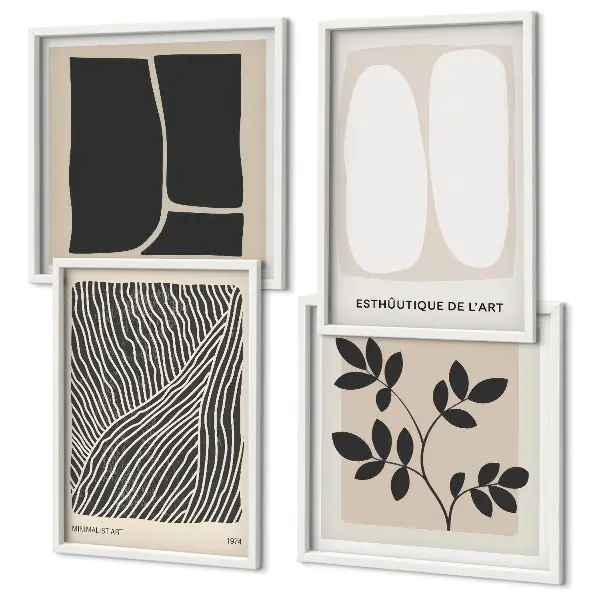 Minimalistische Pflanzenmuster als mehrteiliges Wandbild mit Rahmen