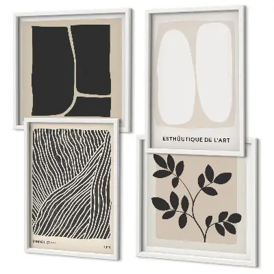 Minimalistische Pflanzenmuster als mehrteiliges Wandbild mit Rahmen