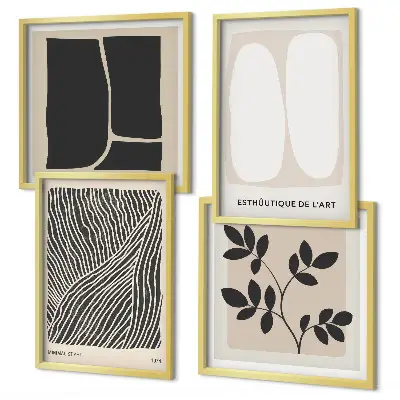Minimalistische Pflanzenmuster als mehrteiliges Wandbild mit Rahmen