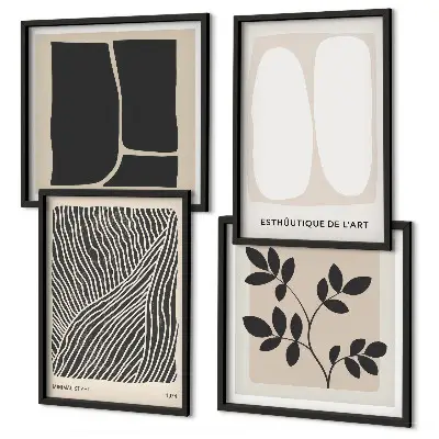 Minimalistische Pflanzenmuster als mehrteiliges Wandbild mit Rahmen