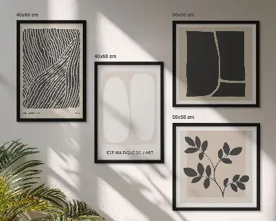 Minimalistische Pflanzenmuster als mehrteiliges Wandbild mit Rahmen