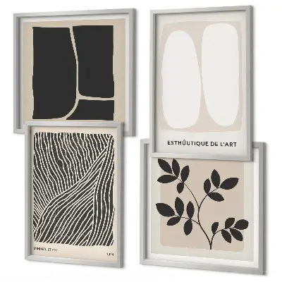 Minimalistische Pflanzenmuster als mehrteiliges Wandbild mit Rahmen