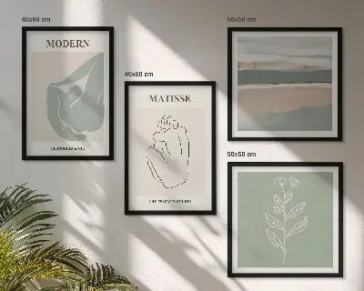 Wanddeko-Set mit abstrakten Pflanzenformen