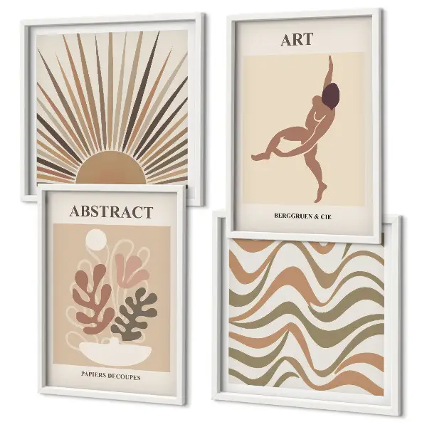Matisse Boho abstraktes Muster Polyptychon mit Rahmen