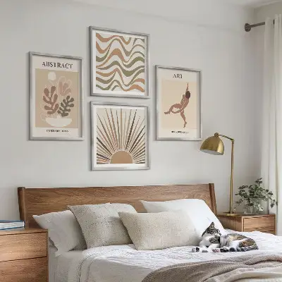 Matisse Boho abstraktes Muster Polyptychon mit Rahmen