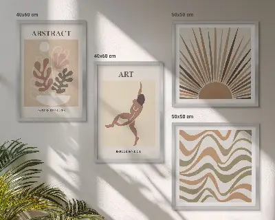 Matisse Boho abstraktes Muster Polyptychon mit Rahmen