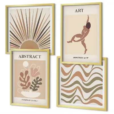 Matisse Boho abstraktes Muster Polyptychon mit Rahmen