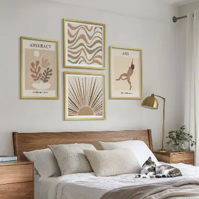 Matisse Boho abstraktes Muster Polyptychon mit Rahmen
