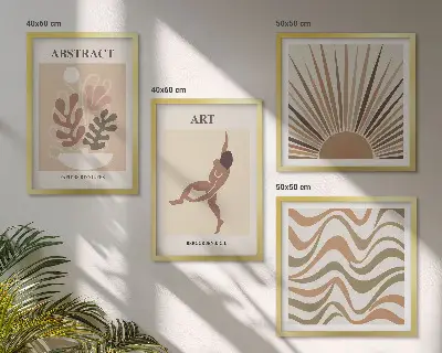 Matisse Boho abstraktes Muster Polyptychon mit Rahmen