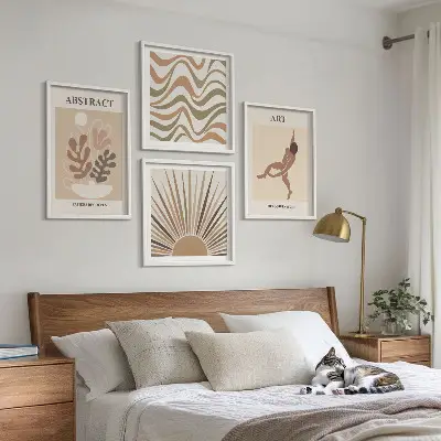 Matisse Boho abstraktes Muster Polyptychon mit Rahmen