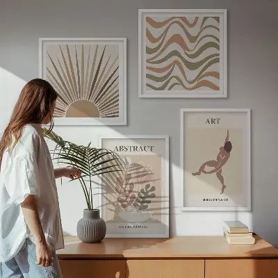 Matisse Boho abstraktes Muster Polyptychon mit Rahmen