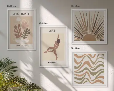 Matisse Boho abstraktes Muster Polyptychon mit Rahmen