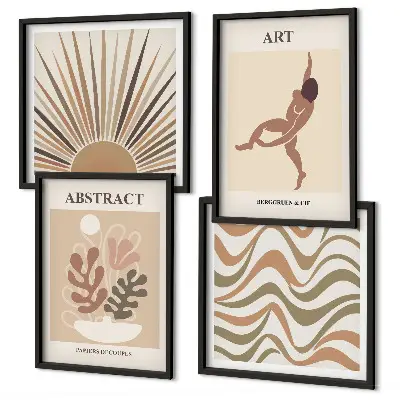 Matisse Boho abstraktes Muster Polyptychon mit Rahmen