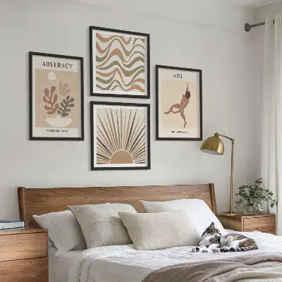 Matisse Boho abstraktes Muster Polyptychon mit Rahmen